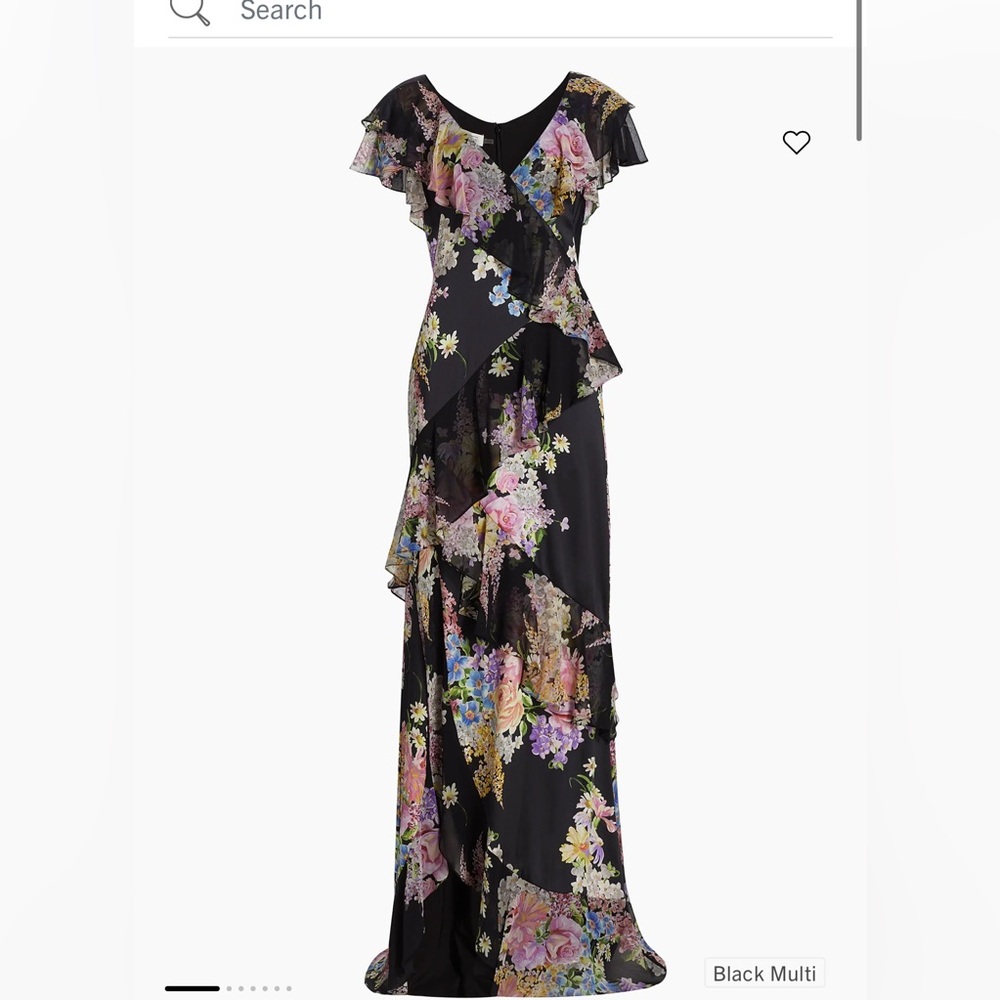 Teri Jon Black Floral Asymmetrical Dress